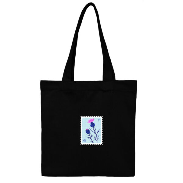 Cotton-Totebag-Black- -Tistle-1 توت بگ کتان مشکی طرح گل خار - Image 1