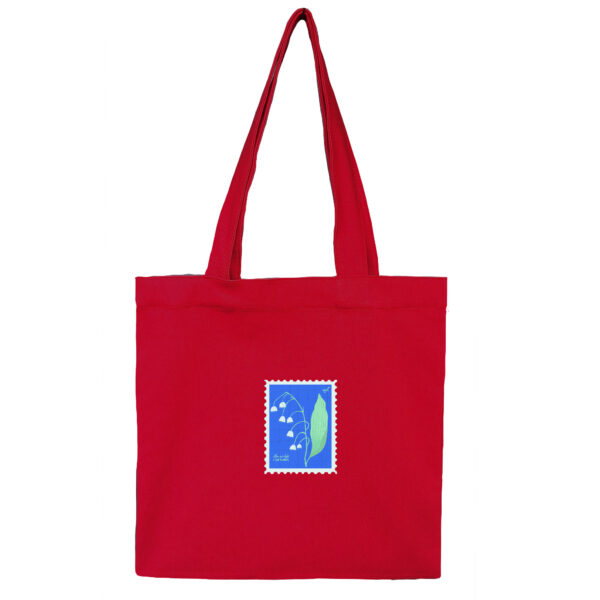 Cotton-TotebagRedlilyb-1 توت بگ کتان قرمز طرح تمبر گل زنبق دره آبی - Image 1