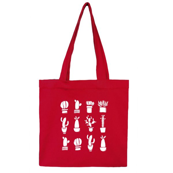 Red cactus-1 توتبگ کتان قرمز Cactus Garden - Image 1