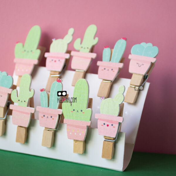 Cactus 4 گیره چوبی کاکتوس های خوشحال - Image 1