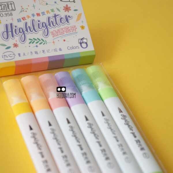 ماژیک هایلایتر پاستلی قلم مویی بسته ۶ عددی - Image 4
