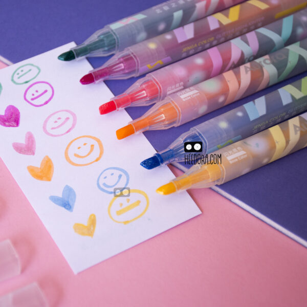 Shiny Marker6 ماژیک هایلایتر اکلیلی دو سر آرورا بسته ۶ عددی - Image 1