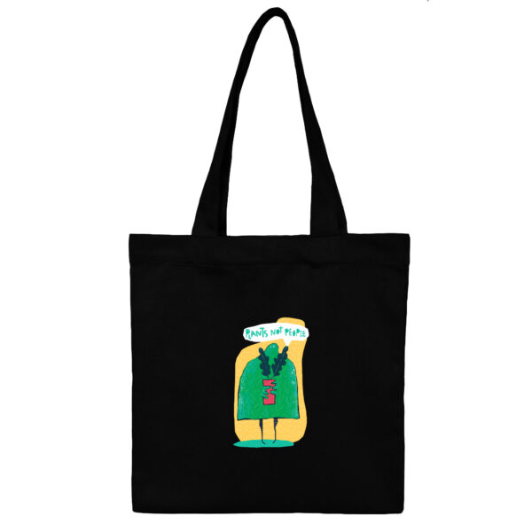 Cotton totebag-Black-Plantnot people-1 توتبگ کتان مشکی روح سبز آدم گریز - Image 1