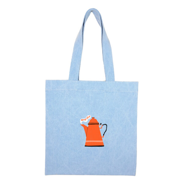 Cotton totebag-Blue-Coffee-1 توتبگ جین آبی روشن Coffee Pot - Image 1
