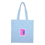 توتبگ جین آبی روشن طرح تمبر گل زنبق دره صورتی