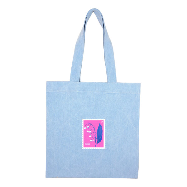 توتبگ جین آبی روشن طرح تمبر گل زنبق دره صورتی - Image 1