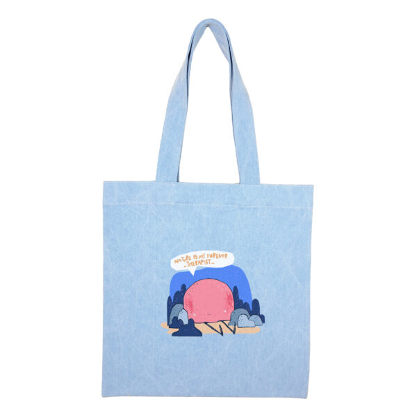 Cotton totebag-Blue-Nature-1 توتبگ جین آبی روشن روح طبیعت گرد - Image 1