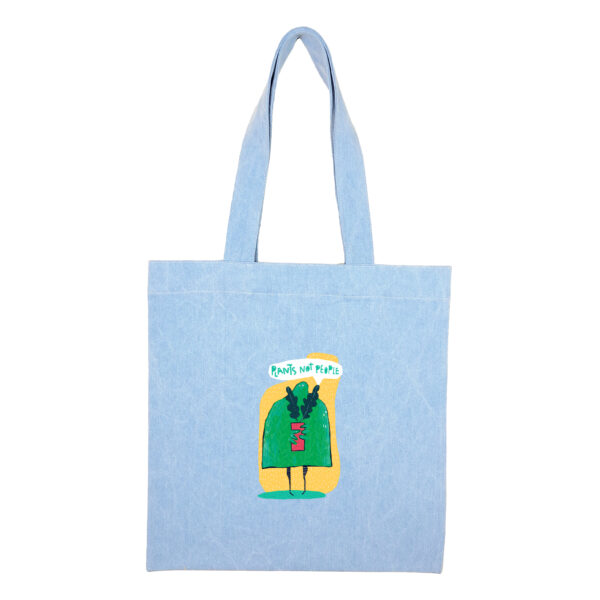 Cotton totebag-Blue-Plant-1 توتبگ جین آبی روشن روح سبز آدم گریز - Image 1