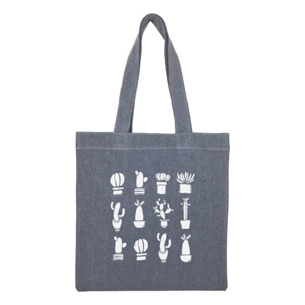 Cotton totebag-Gray-Cactus-1 توتبگ جین ذغالی Cactus Garden - Image 1