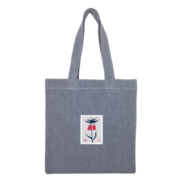 Cotton totebag-Gray-Lale-1 توتبگ جین ذغالی طرح تمبر گل لاله - Image 1