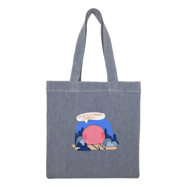 Cotton totebag-Gray-Nature-1 توتبگ جین ذغالی روح طبیعت گرد - Image 1