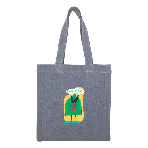 Cotton totebag-Gray-Plant-1 توتبگ جین ذغالی روح سبز آدم گریز - Image 1