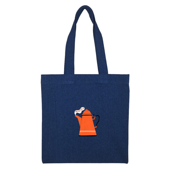 Cotton totebag-Navy-Coffee-1 توتبگ جین سورمه ای Coffee Pot - Image 1