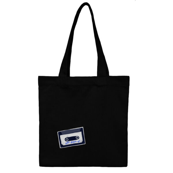 Cotton-Totebag-black-Tape-1 توتبگ کتان مشکی نوارکاست - Image 1