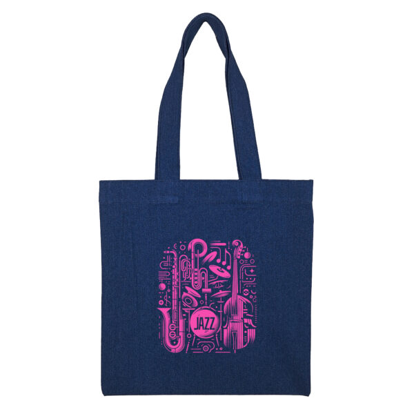Cotton totebag-Navy-JazzP-1 توتبگ جین سورمه ای Jazz Lover سرخابی - Image 1